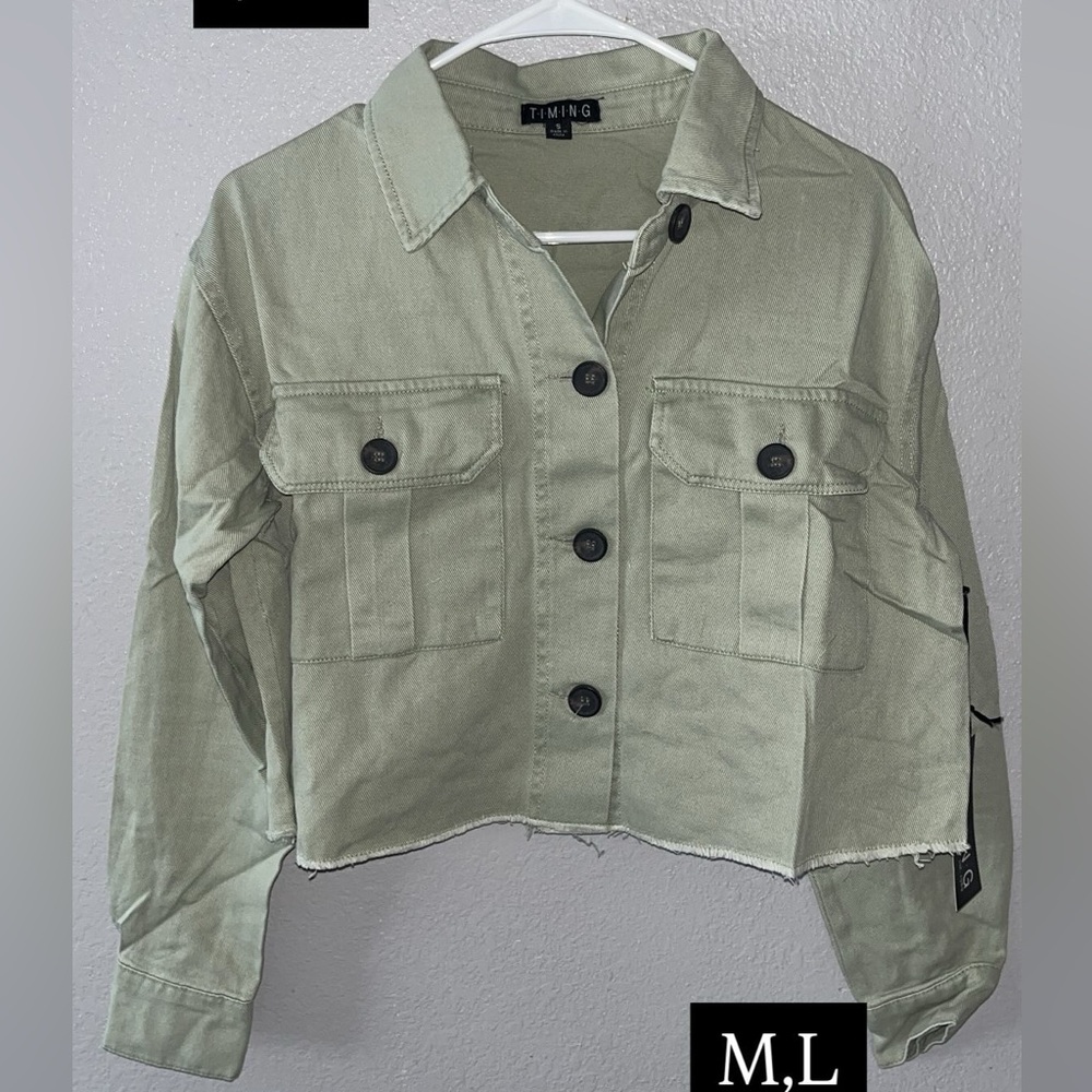 Timing Green Utility Jacket Cropped Casual